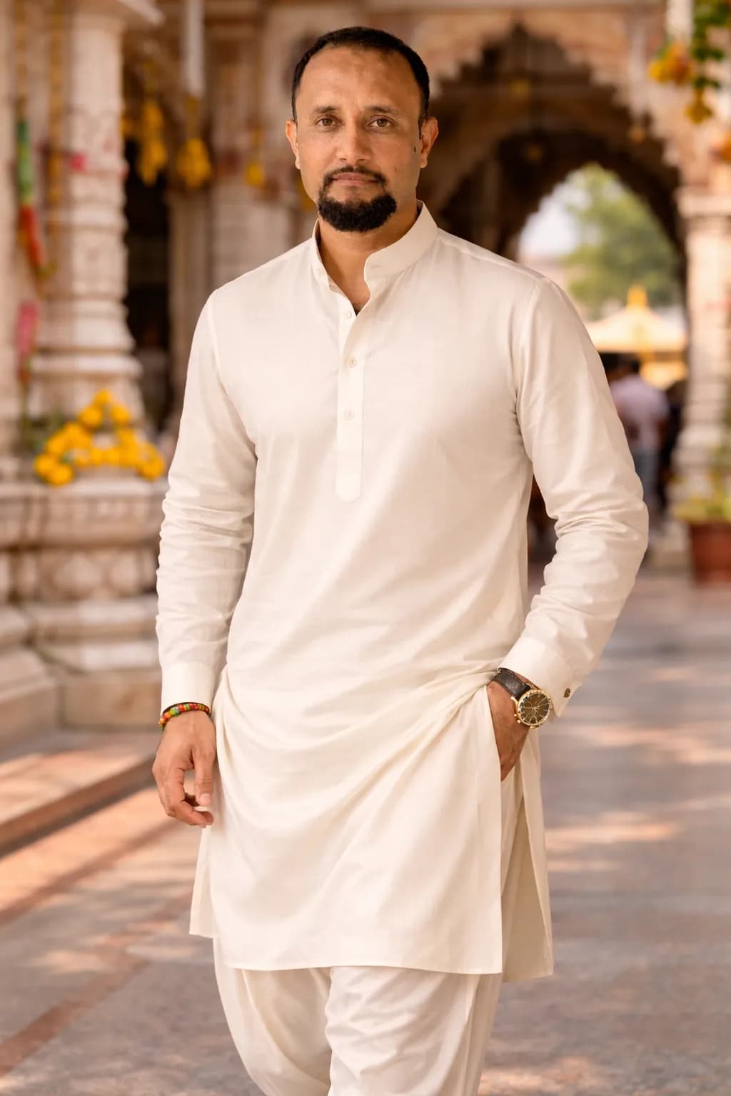 Cream Mandarin Kurta