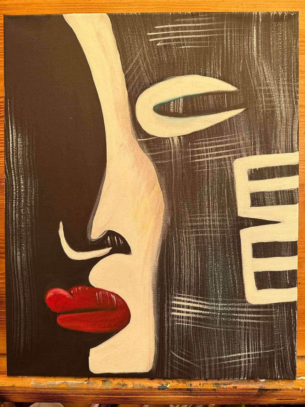 Abstract Profile with Red Lips