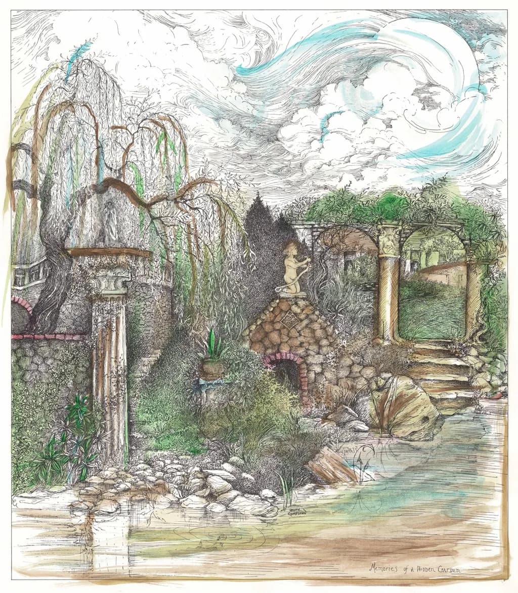 Garden with Weeping Tree