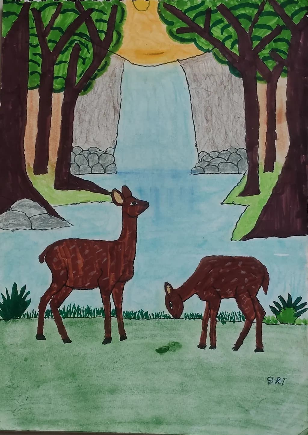 Forest Waterfall Encounter