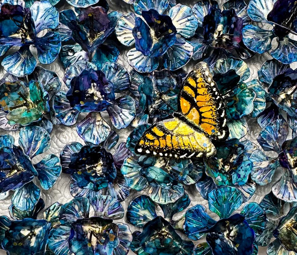 Amber Monarch Among Azure Blooms