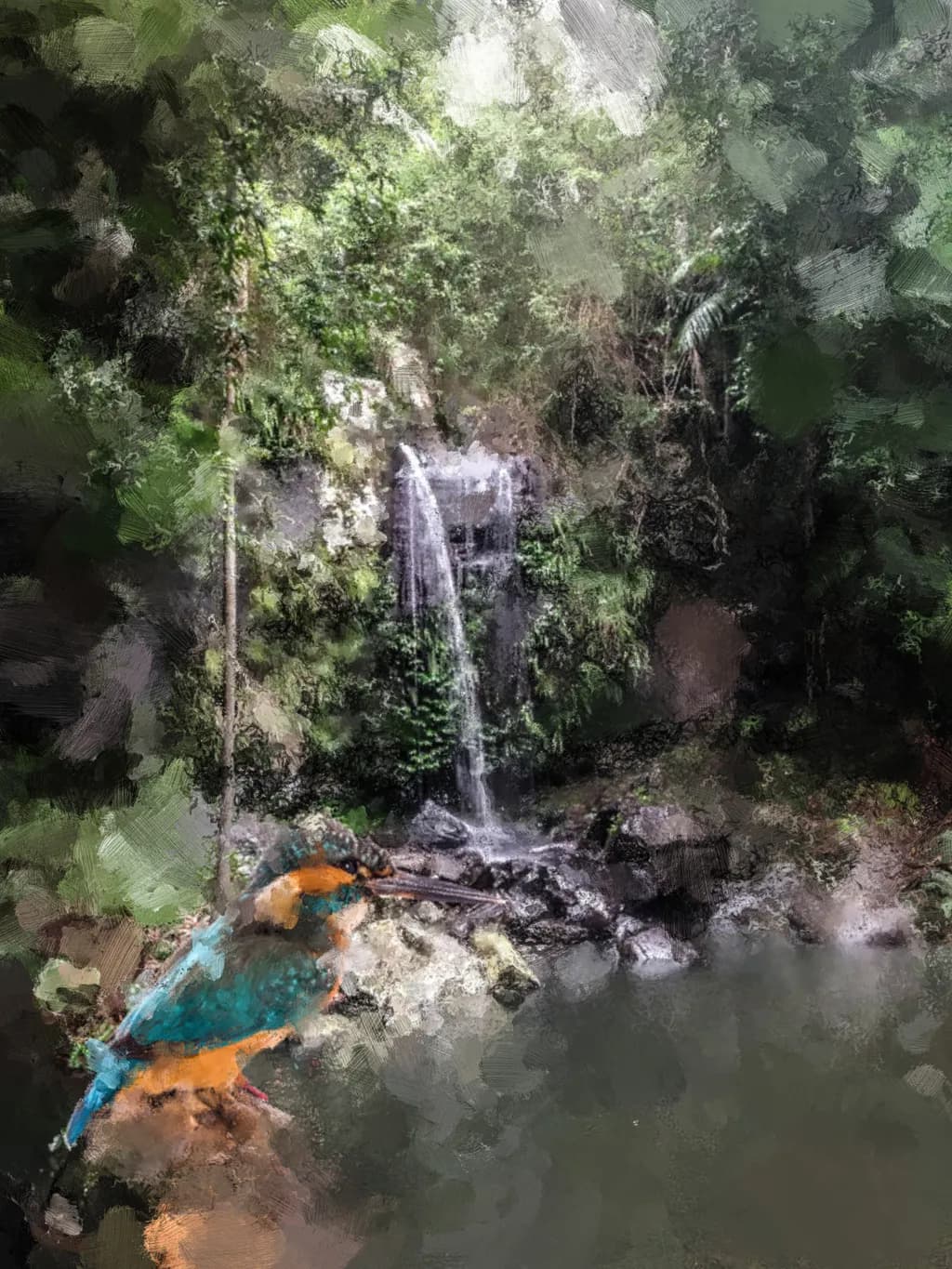 Waterfall & Kingfisher