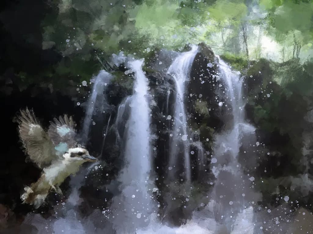 Waterfall and Kookaburra
