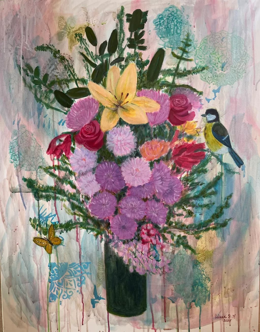 Garden Bouquet with Bird