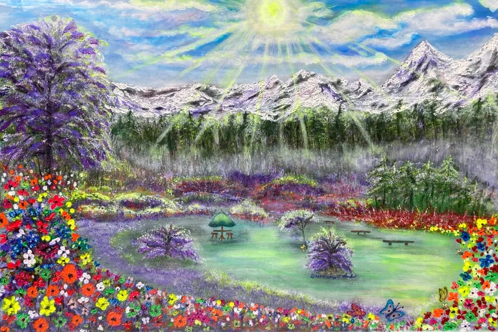 Sunlit Mountain Garden Lake