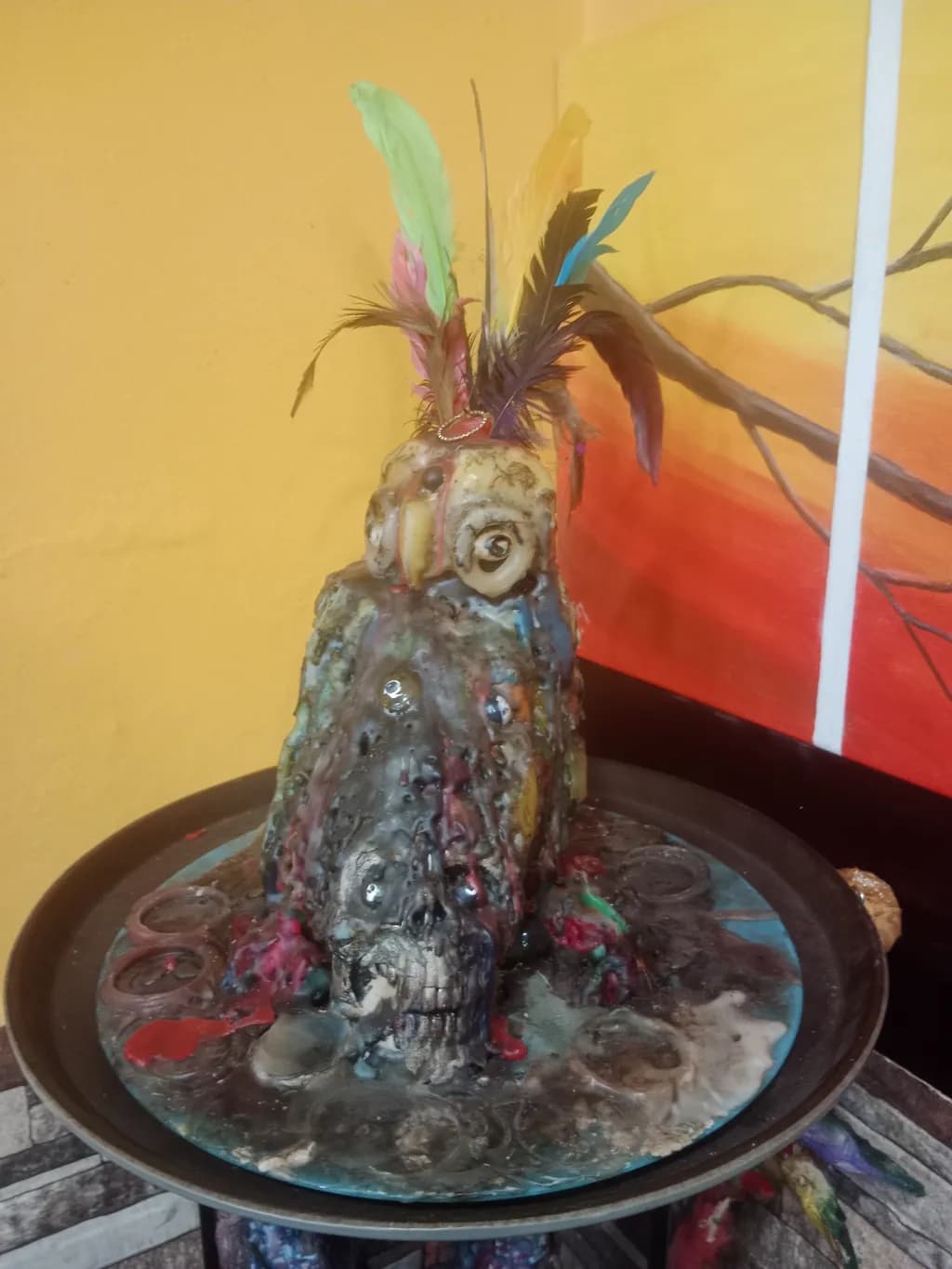 Feathered Skull Candle