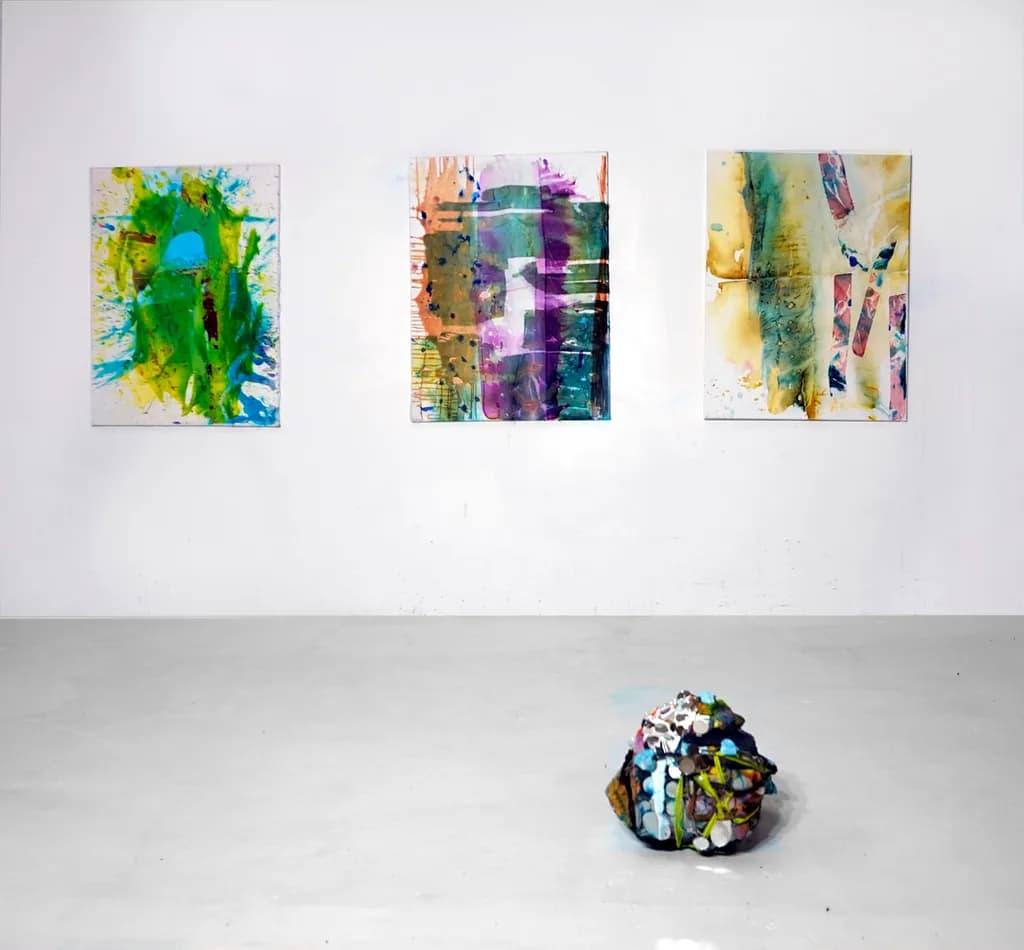 Abstract Triptych with Sculpture