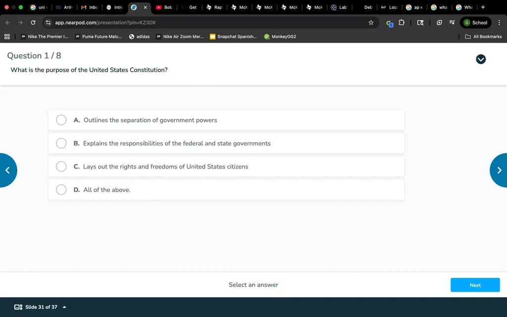 Constitution Quiz Screen