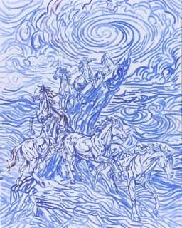Swirling Blue Horses