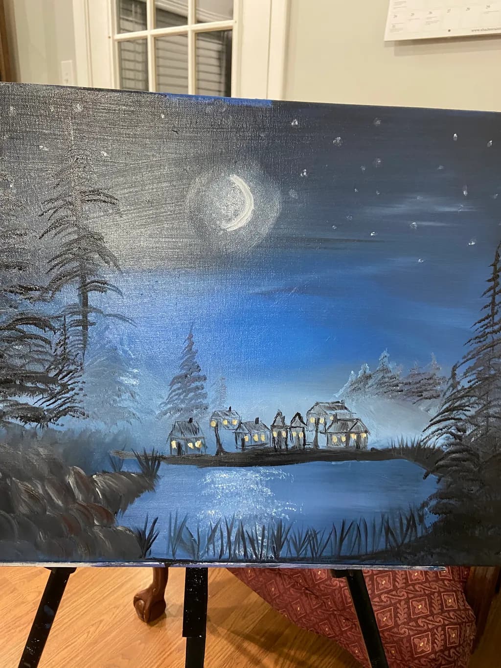 Moonlit Village Lake