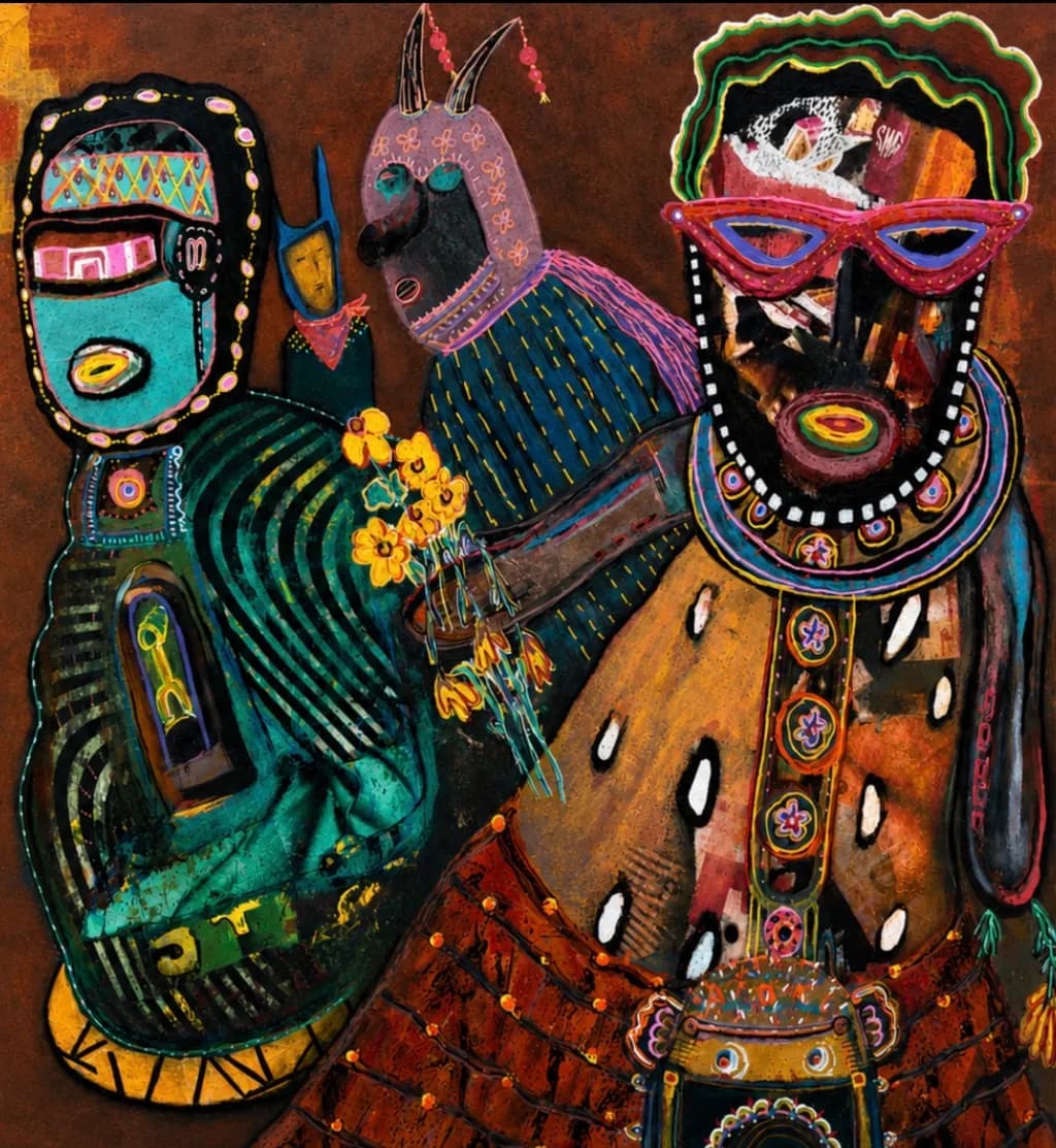 Tribal Figures with Flowers