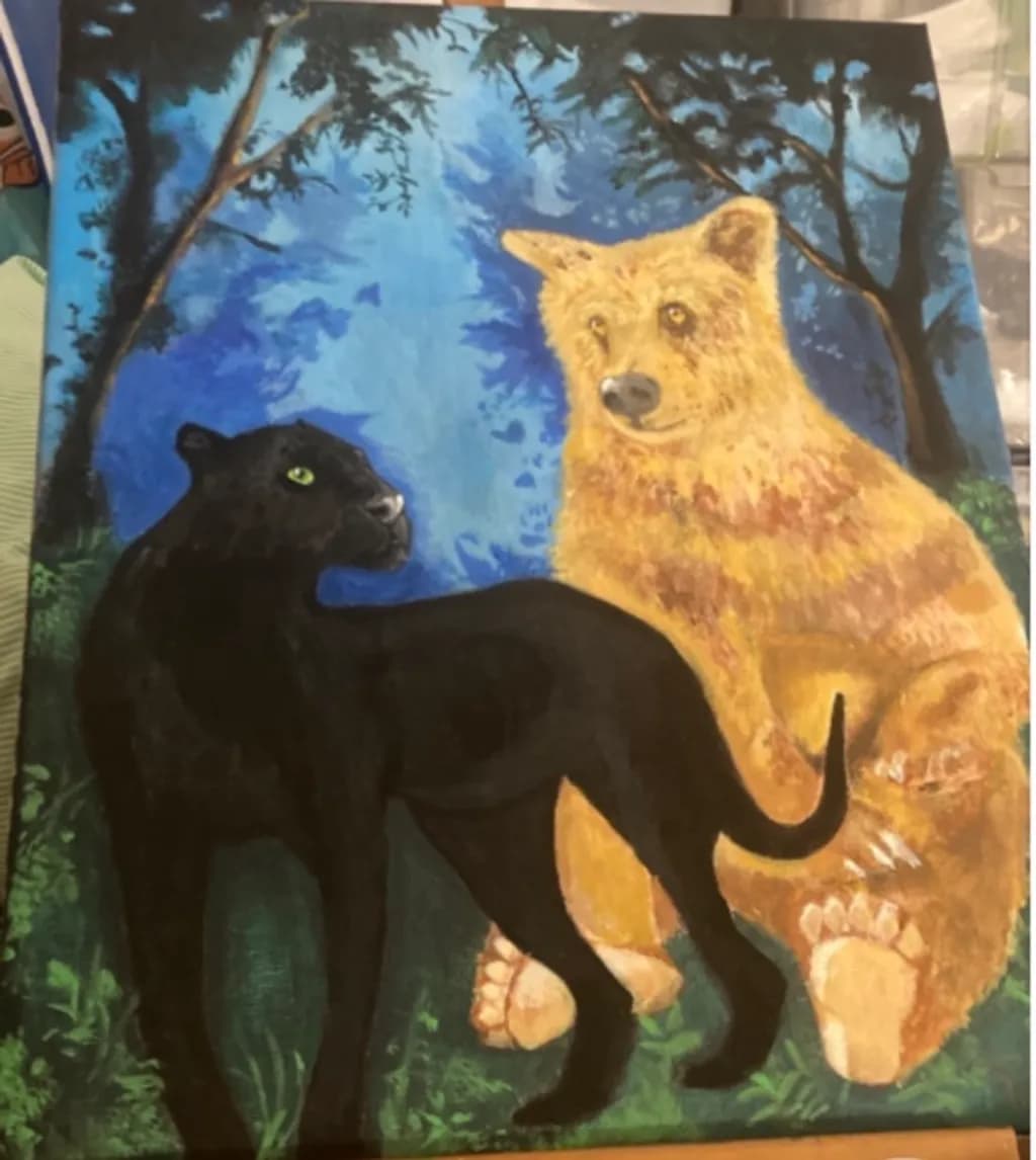 Bear and Panther in Forest