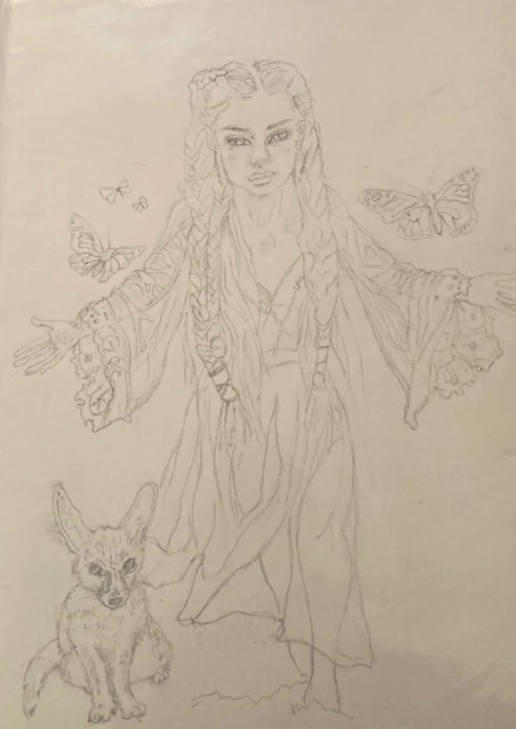 Girl with Fox and Butterflies