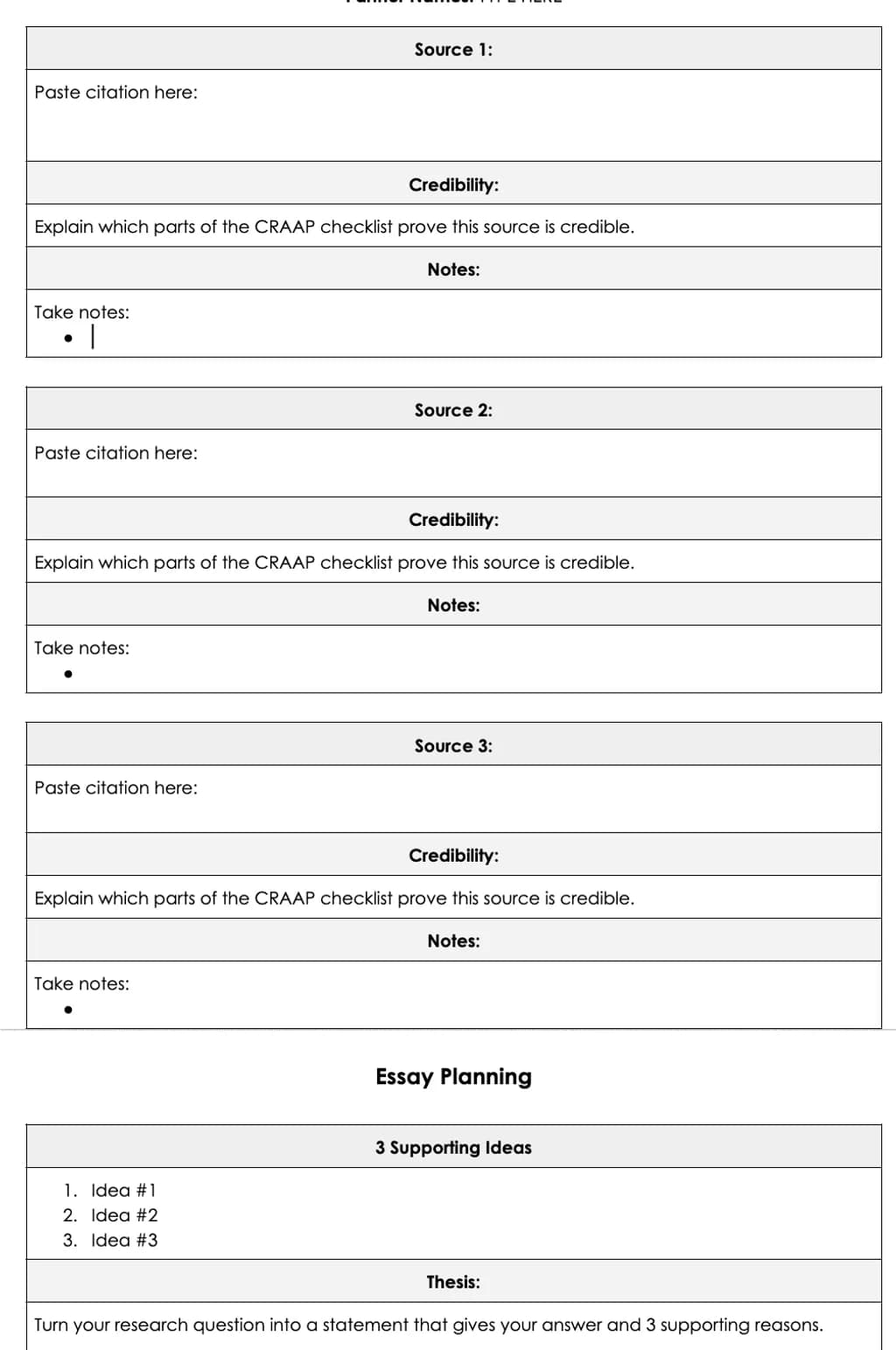 Research Credibility Worksheet