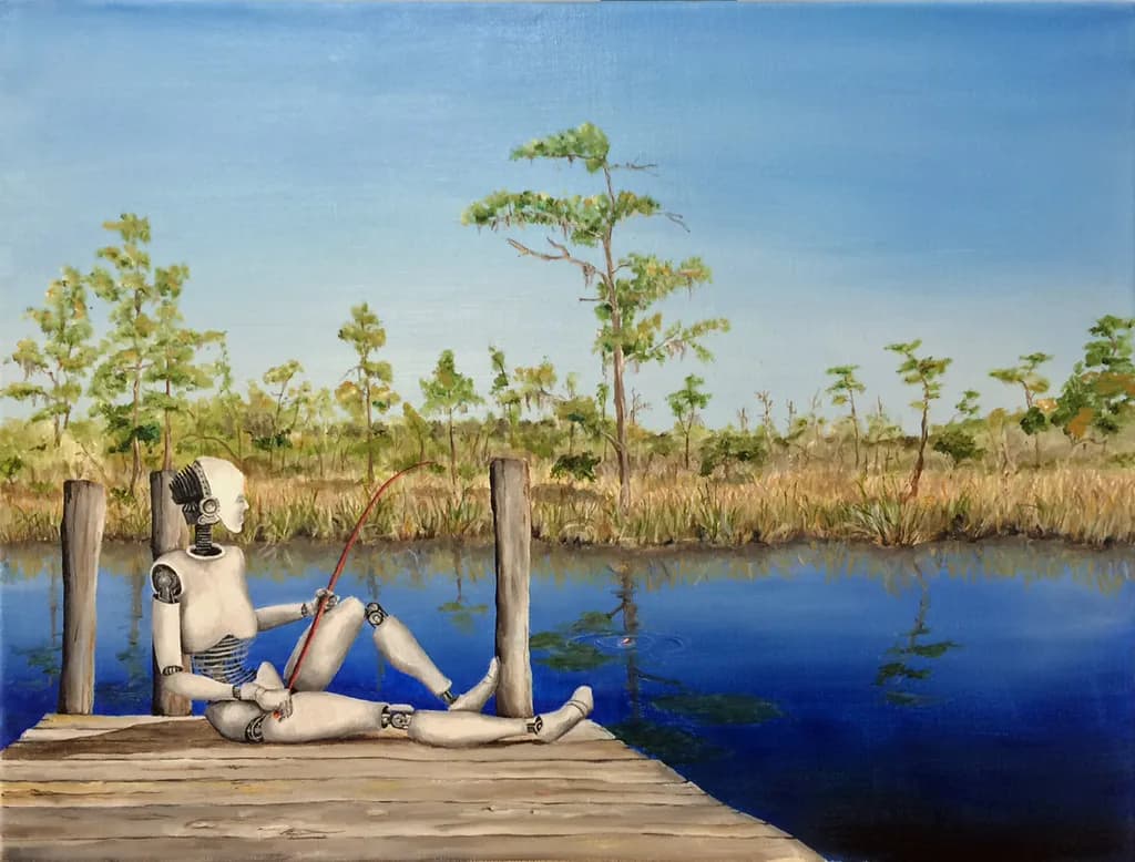 AI Fishing by the Lake
