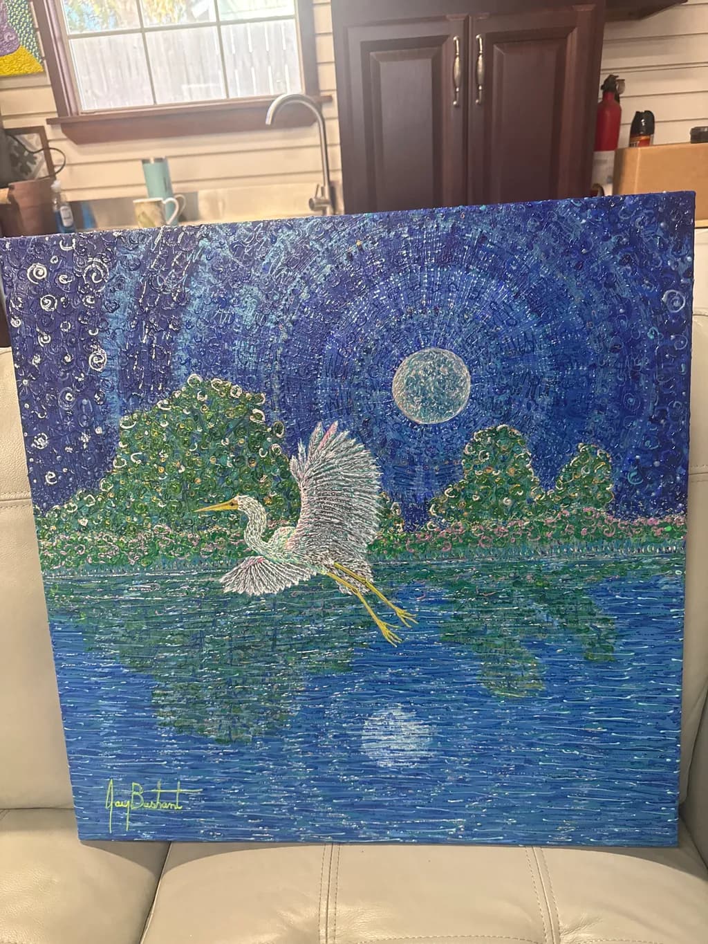 Moonlit Heron Flight