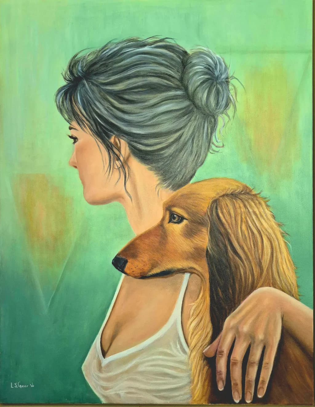 Woman and Dog Embrace