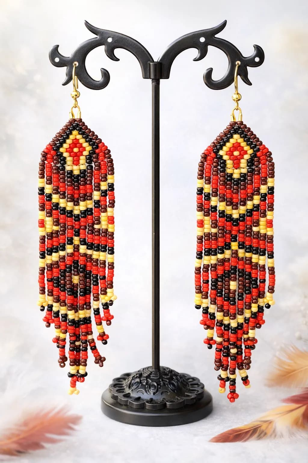 Tribal Flame Beaded Earrings