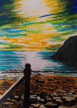 Solitude At Sunset - Pen drawing by Trevor Whetstone