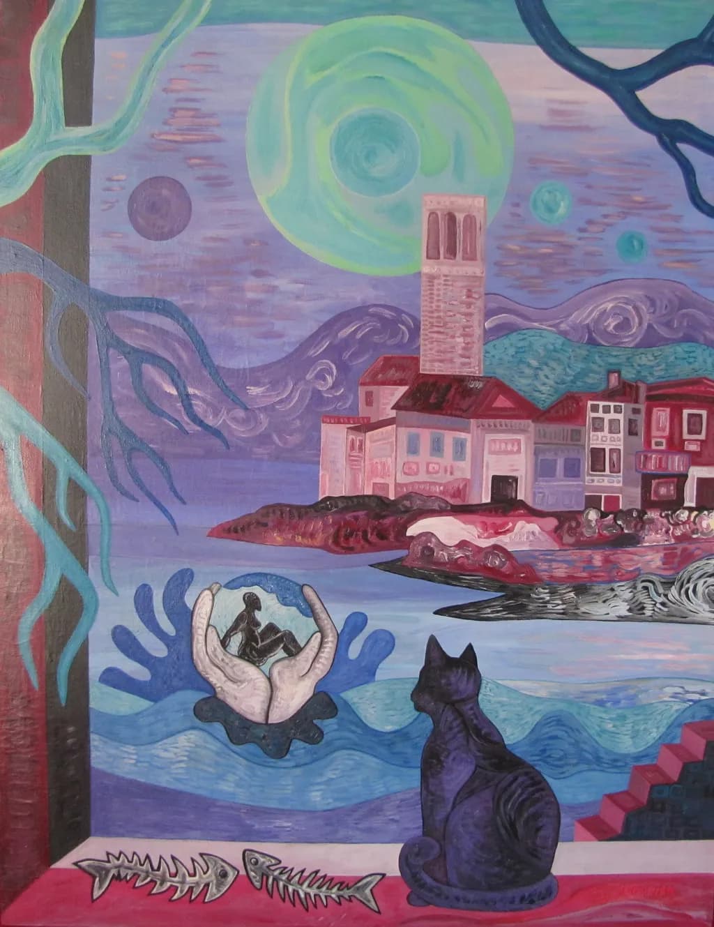 ''Moonlight Mystical View'', acrylic on canvas, 90×70 cm