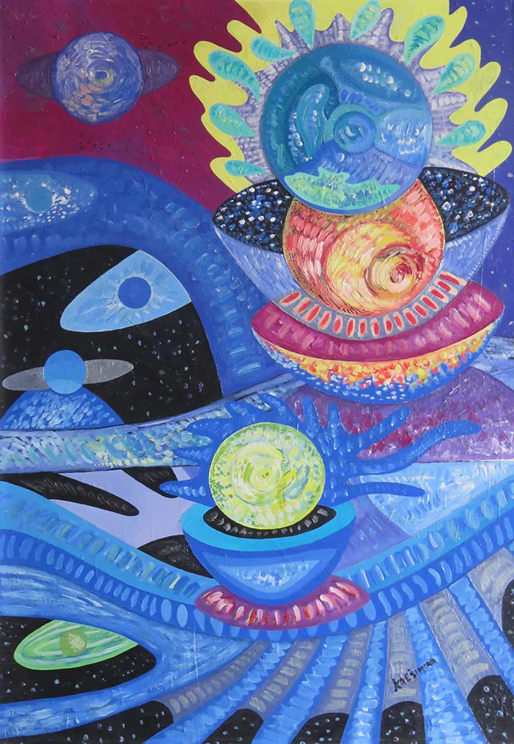 ''Birth of Worlds'', acrylic on canvas, 70x50 cm