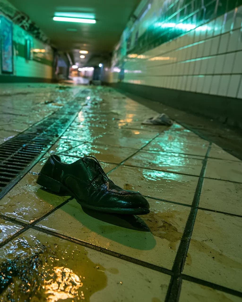 Shoe in the Subway Rain