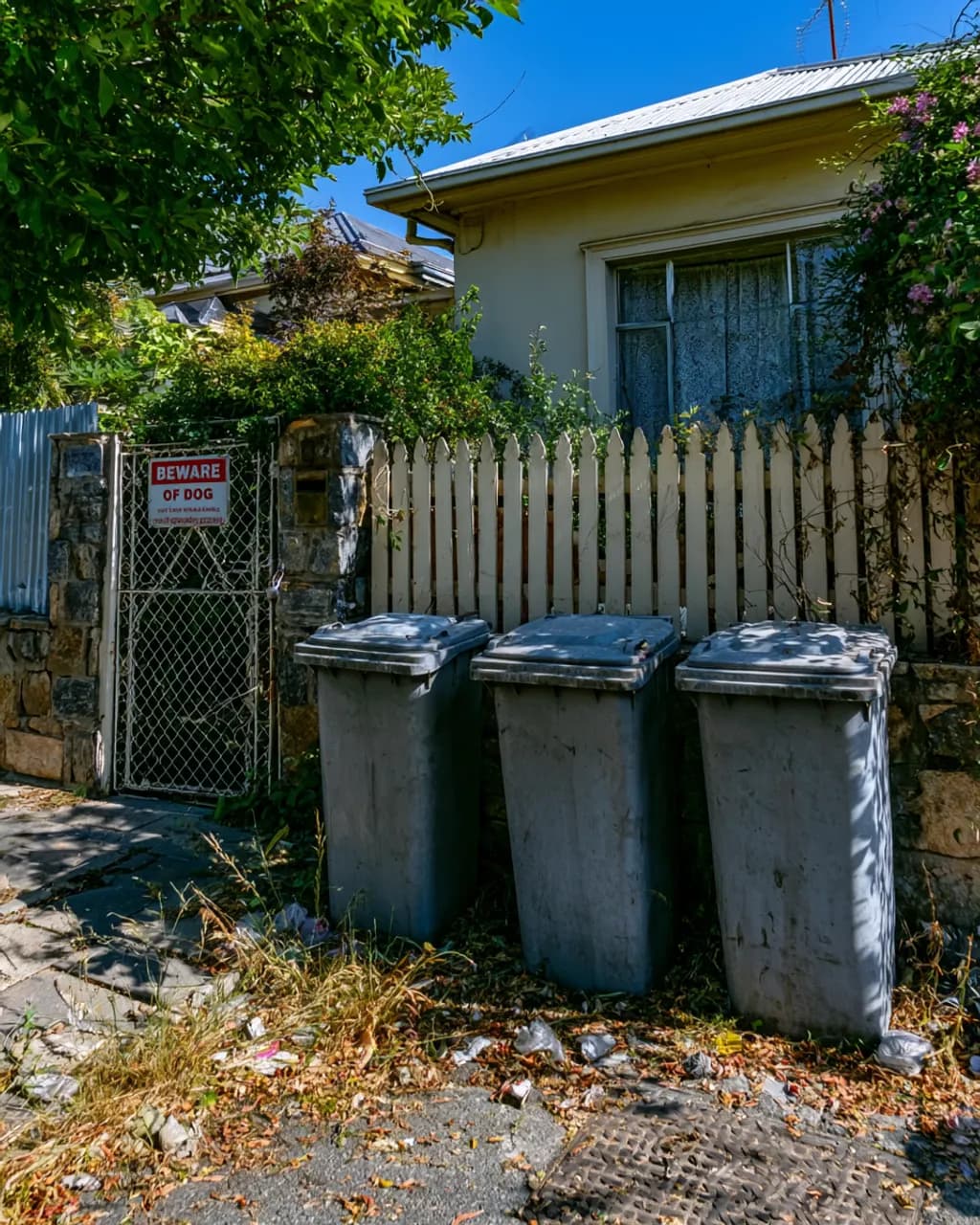 Bins Behind the White Fence
