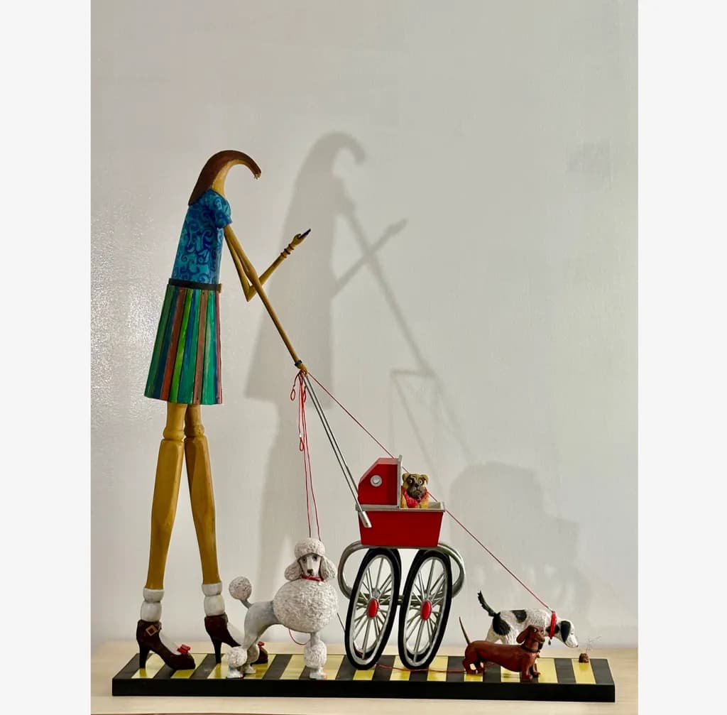 Colorful Dog Walk Sculpture