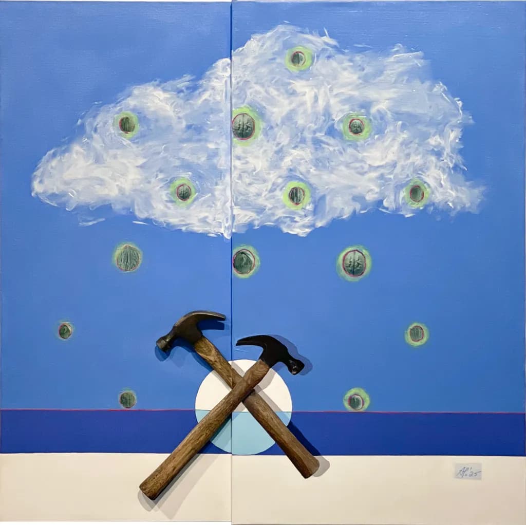 SDED Raining Nuts (Homage to René Magritte), 2025