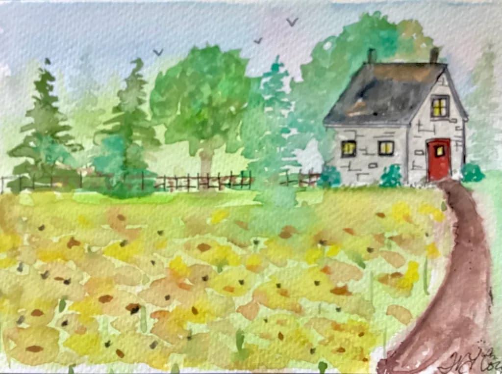 Cottage and Wildflower Field