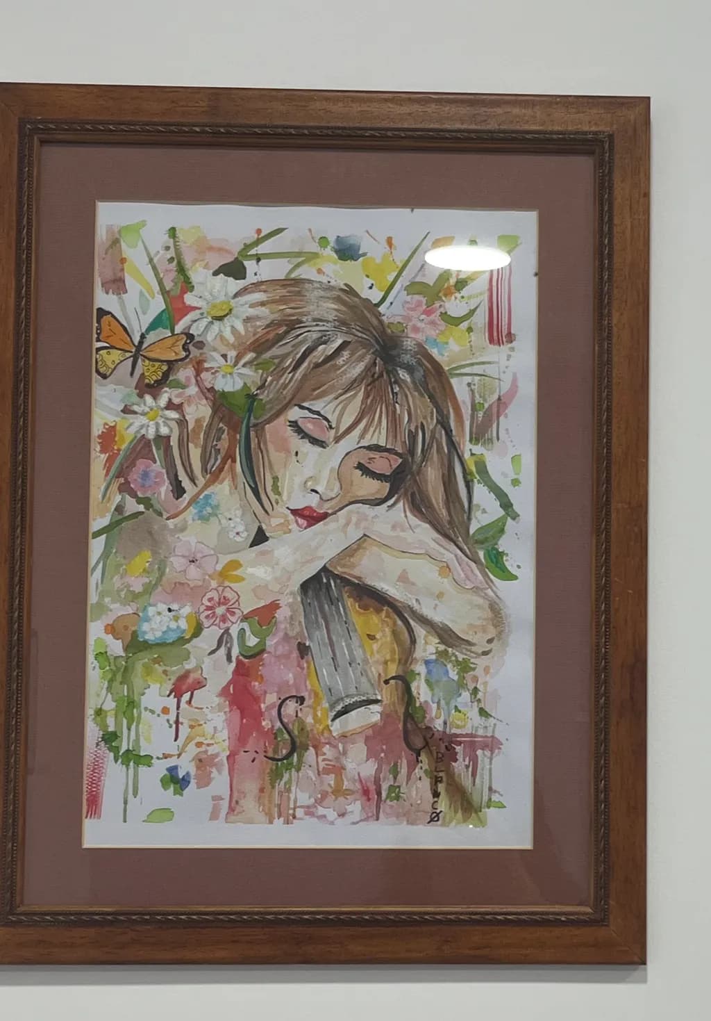 Woman with Flowers and Butterfly
