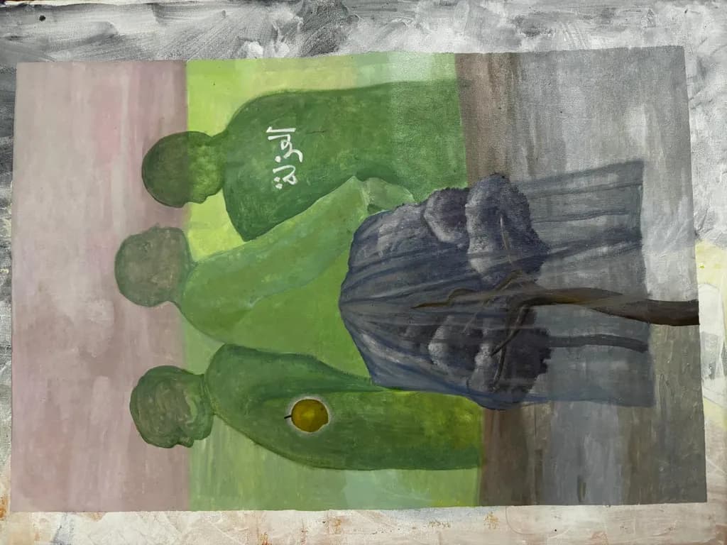 Green Figures with Tree and Apple