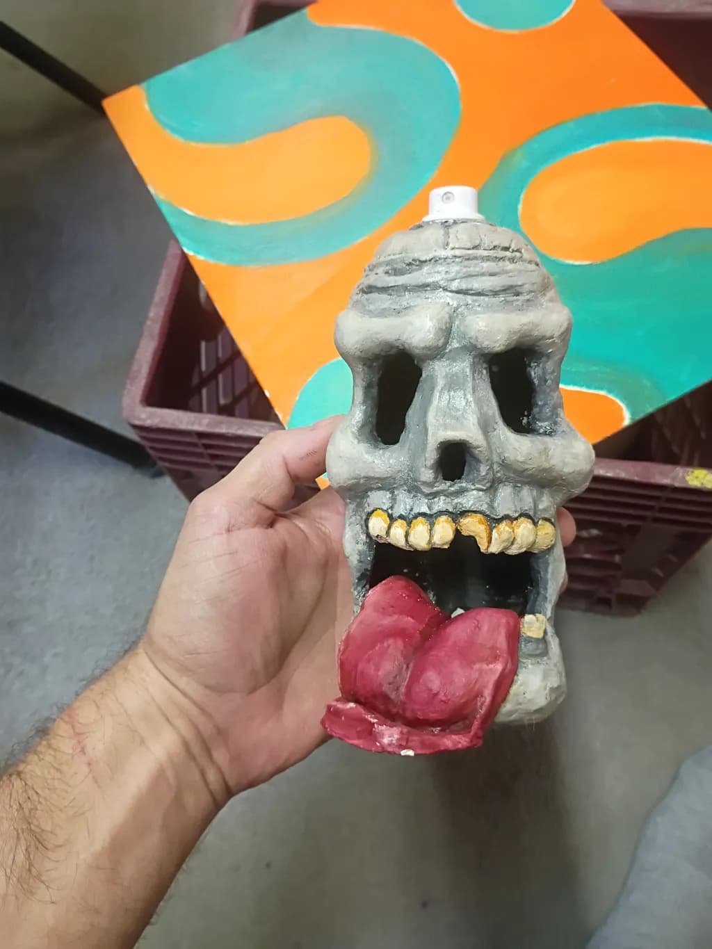 Spray Can Skull Sculpture