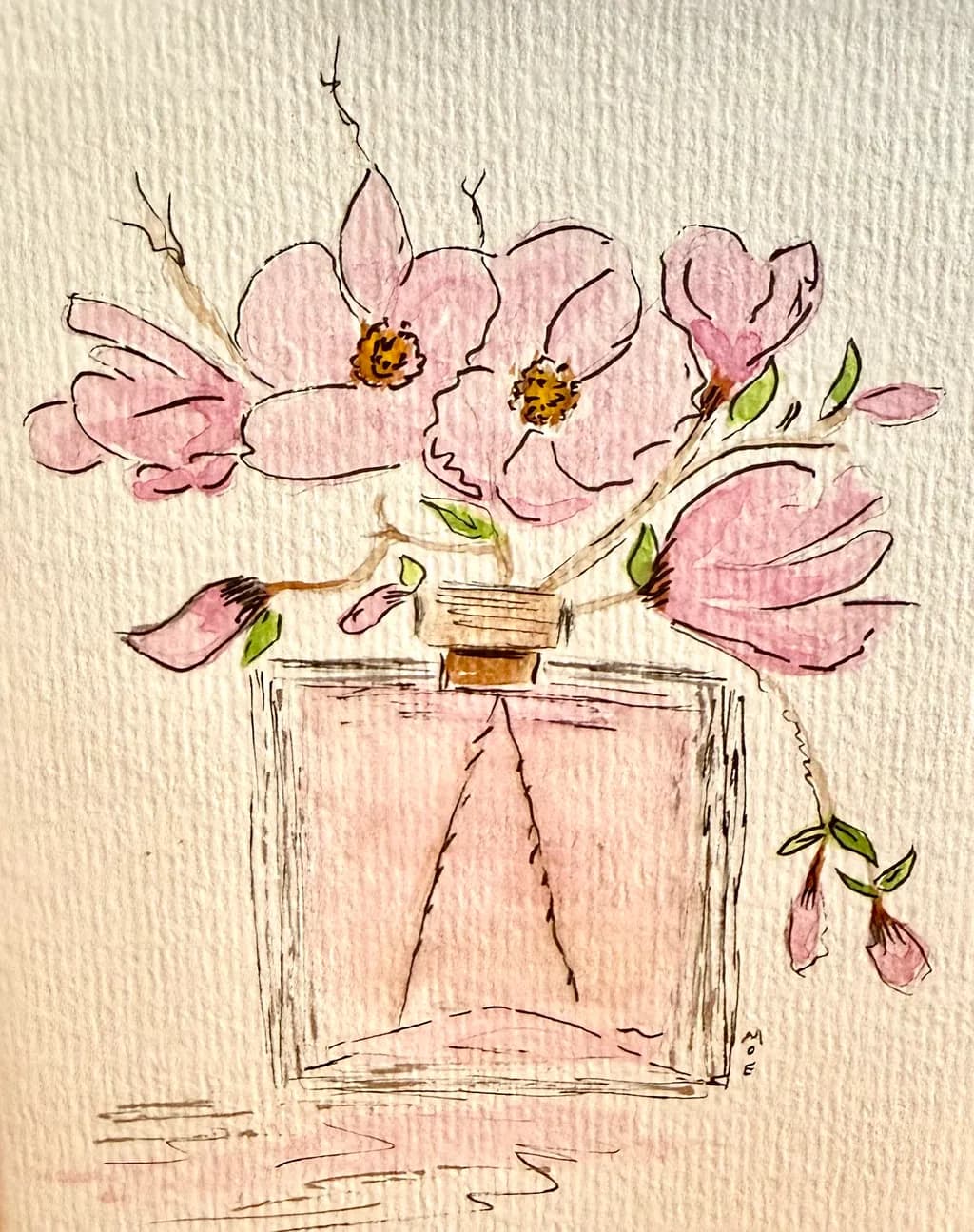 Perfume Bottle with Pink Flowers