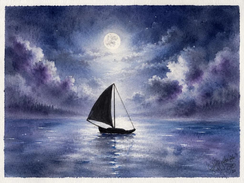 Tranquil Moonlight Sailing