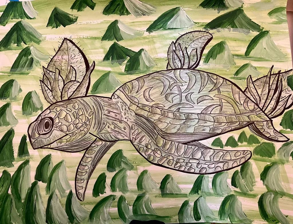 Turtle Struggling in the Grass