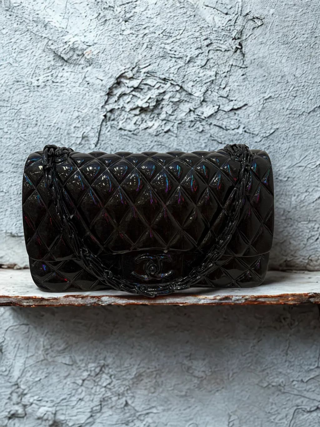 Glossy Noir Quilted Bag