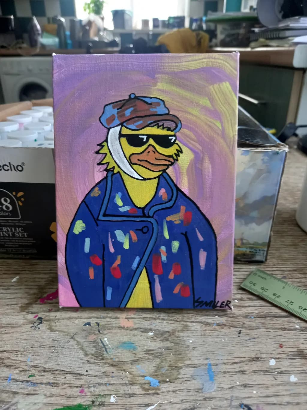 Duck in Paint Splatter Coat