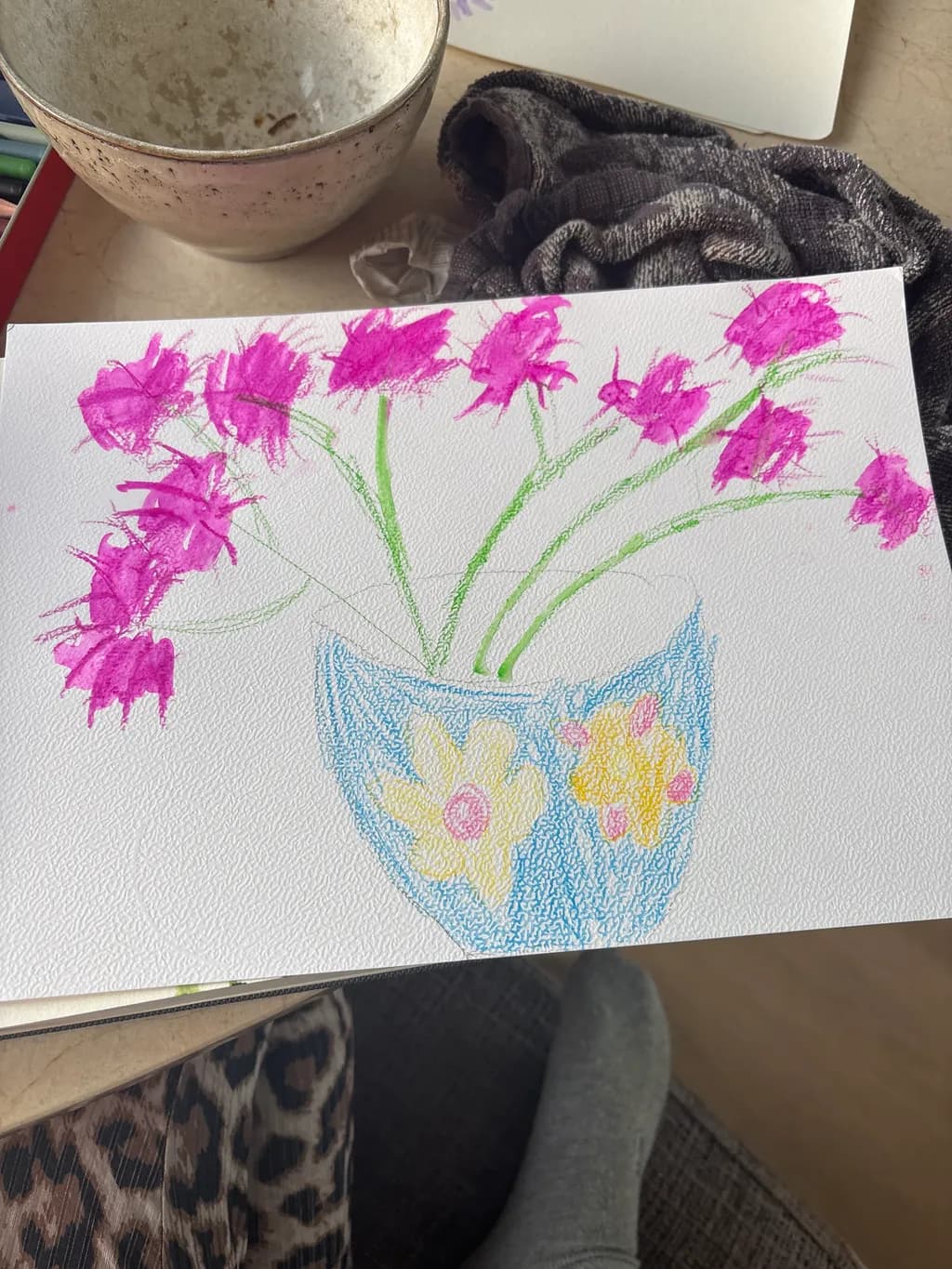 Pink Blooms in Blue Vase