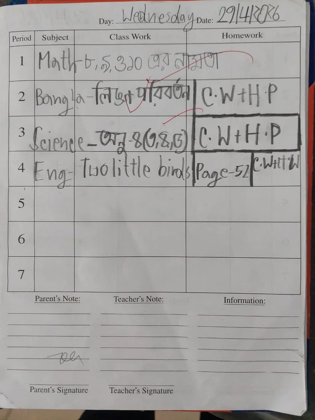 Daily Class Schedule