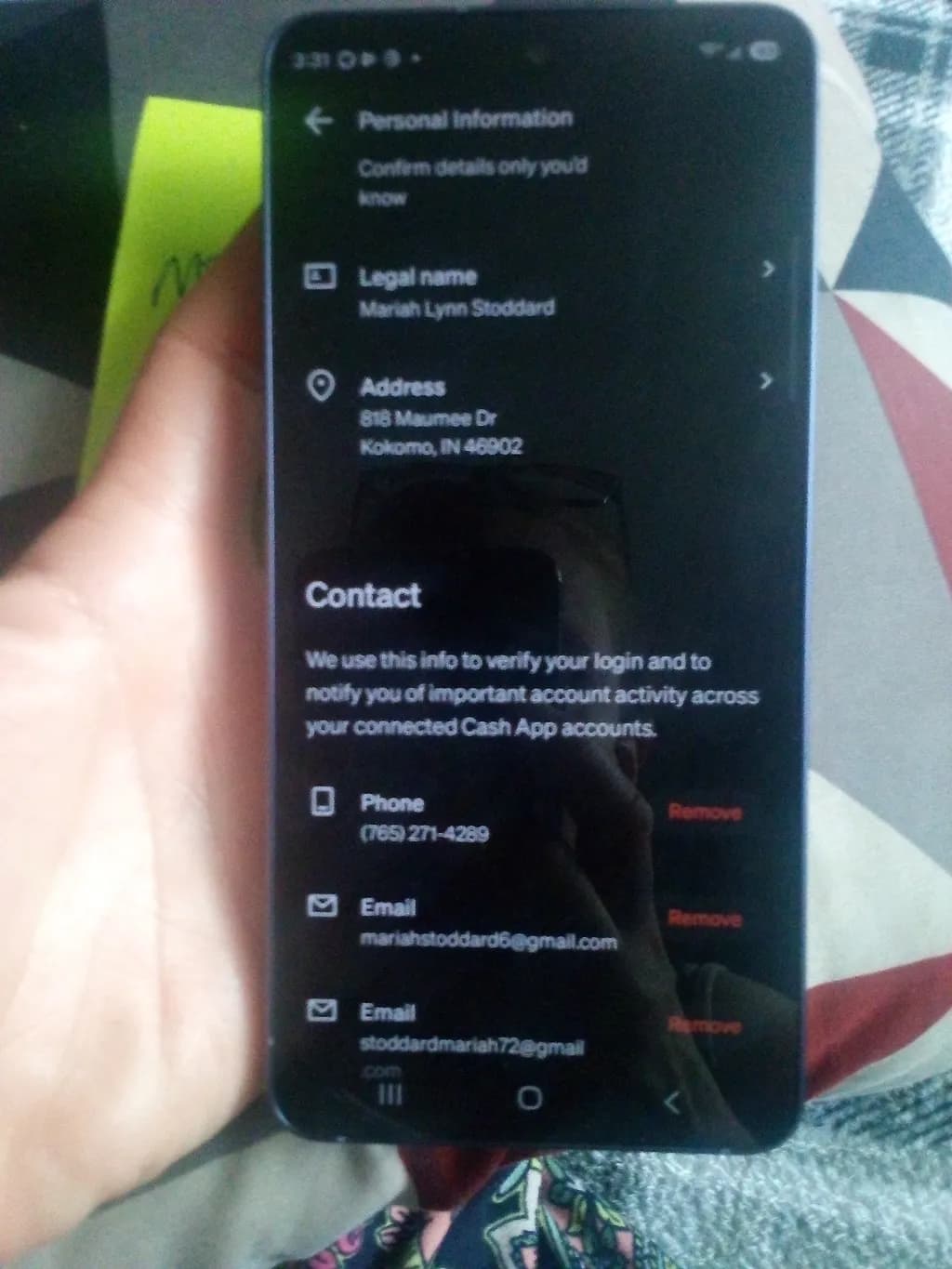 Personal Information Screen