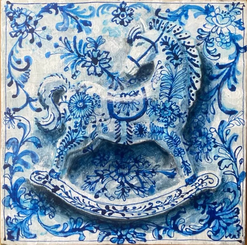 Blue Floral Rocking Horse