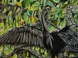 Tropical Bird Among Leaves