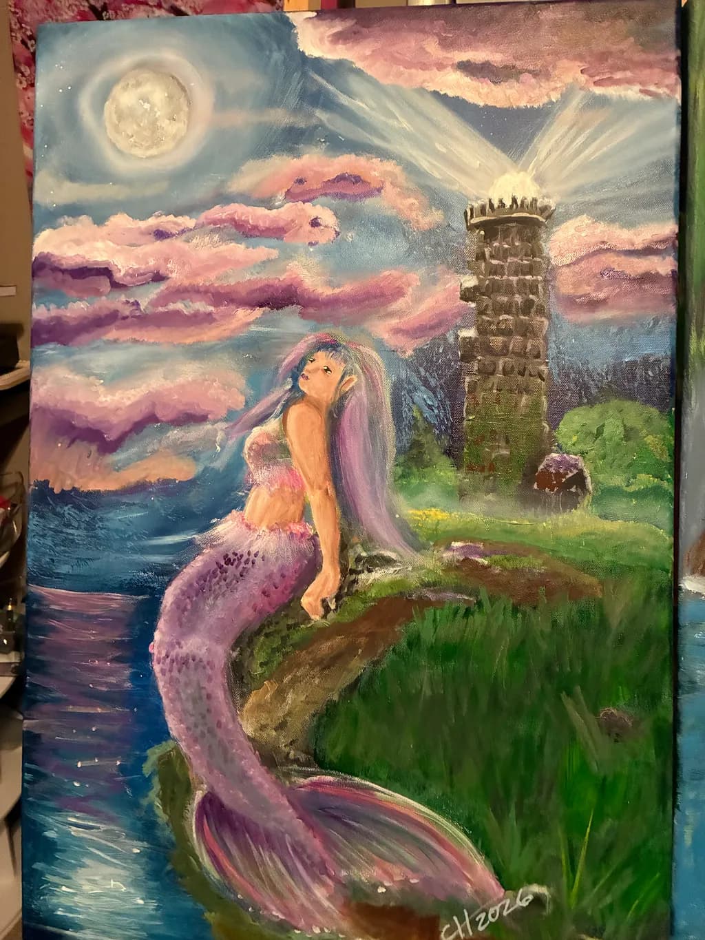 Moonlit Mermaid by Lighthouse