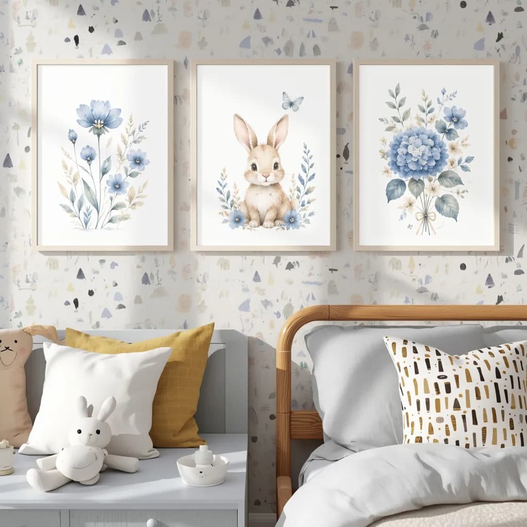 Blue Blossom Bunny Trio
