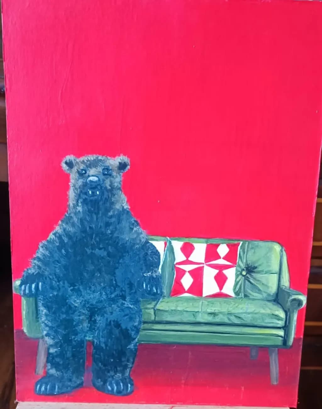 Bear on Green Sofa