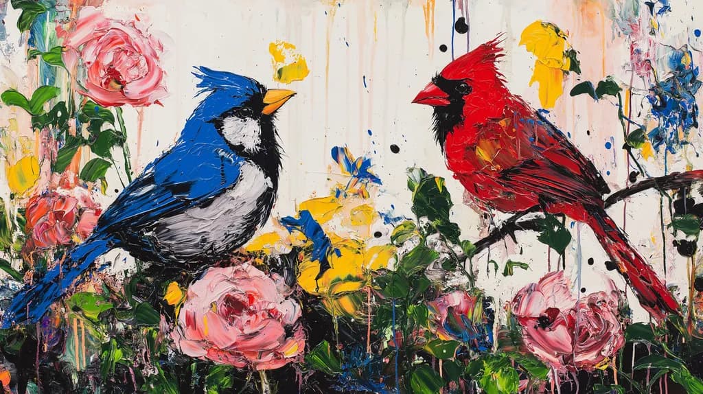 Cardinal and Blue Jay Perched