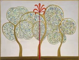 Tree Trio with Red Bloom