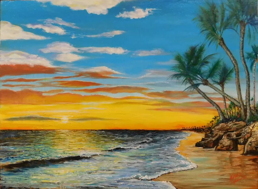 Tropical Sunset in Oils
