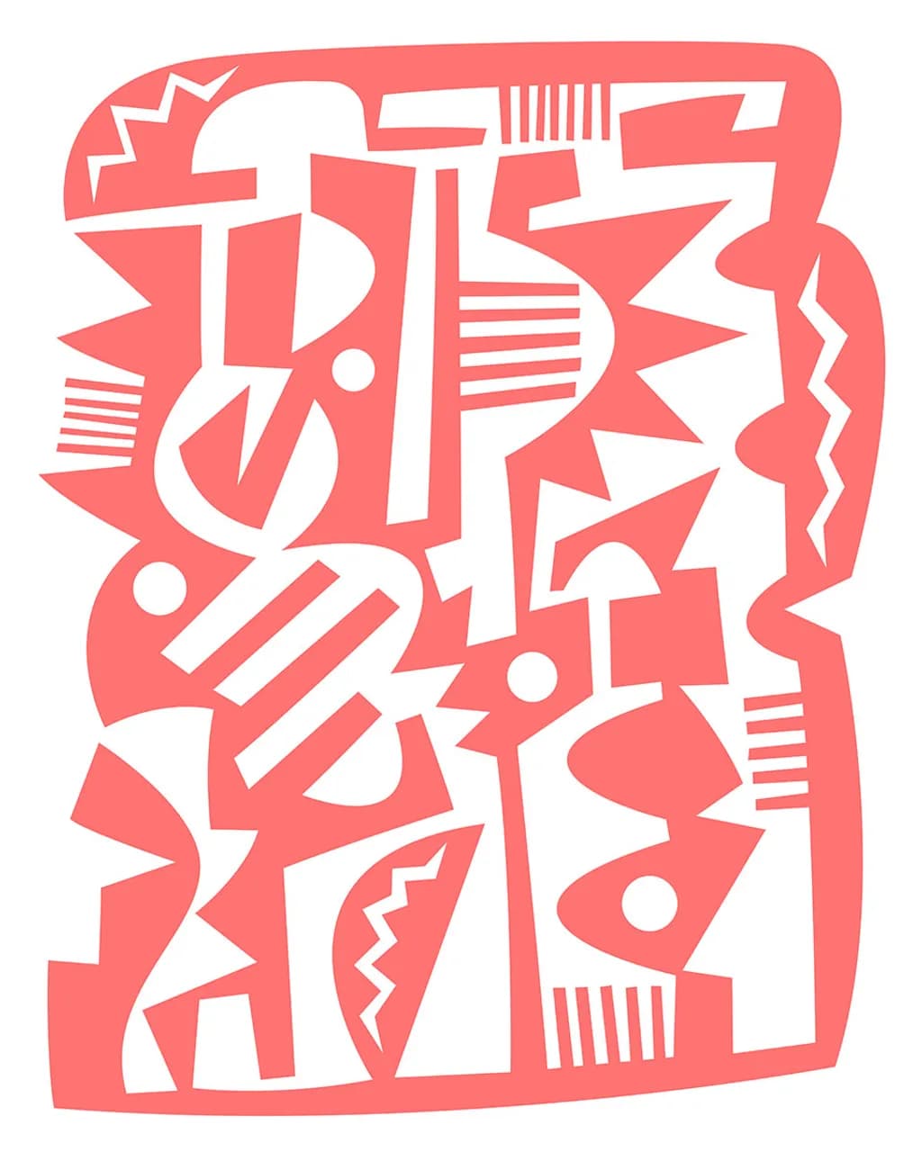 Coral Abstract Geometric Composition